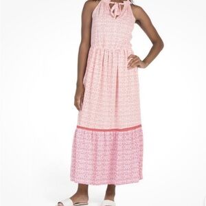 The CABANA LIFE Algarve Coral Tiered Tie Front Maxi Sun Dress Sz M